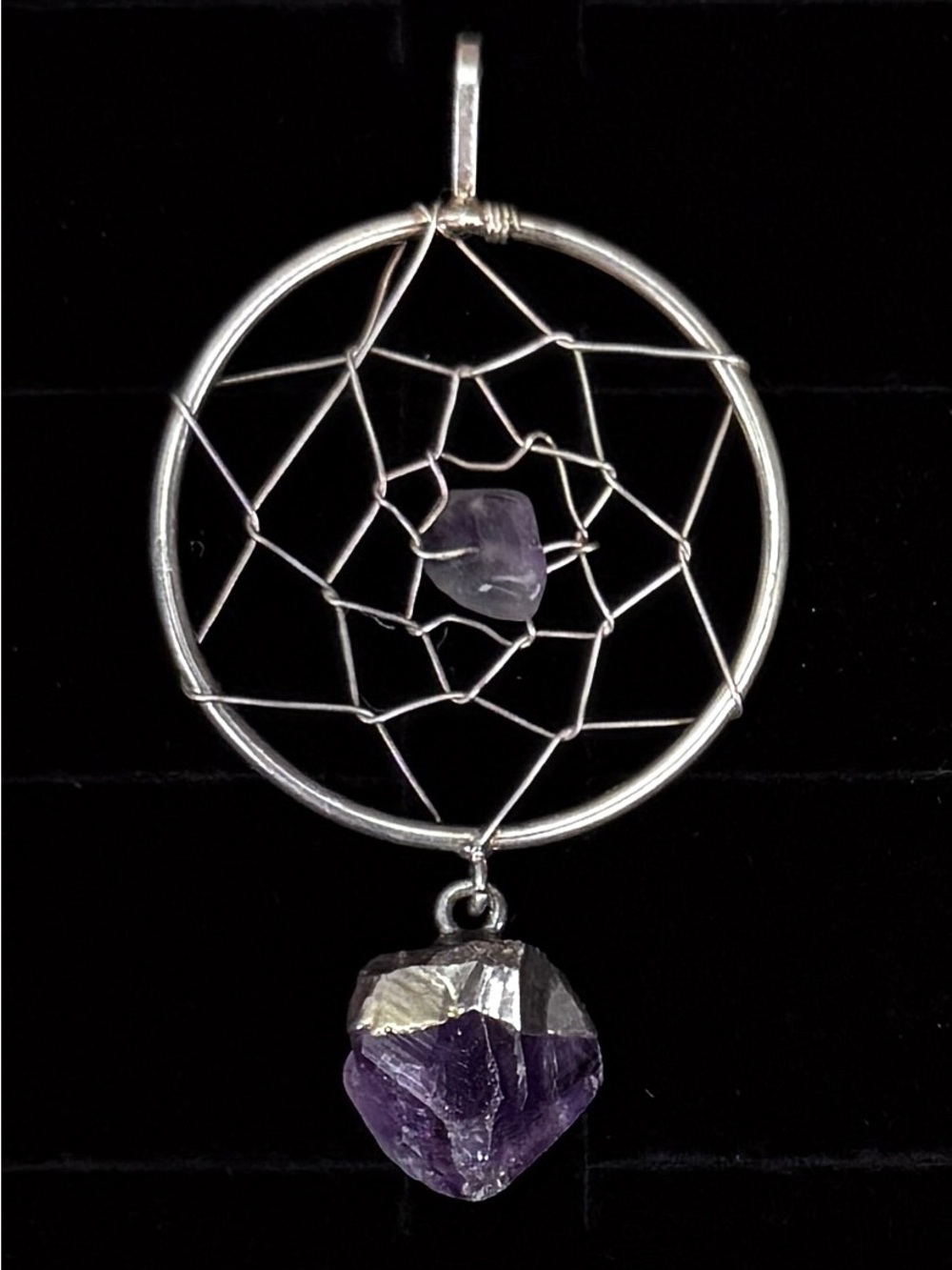 Vintage silvertone purple dream catcher pendant +free 16” cord necklace